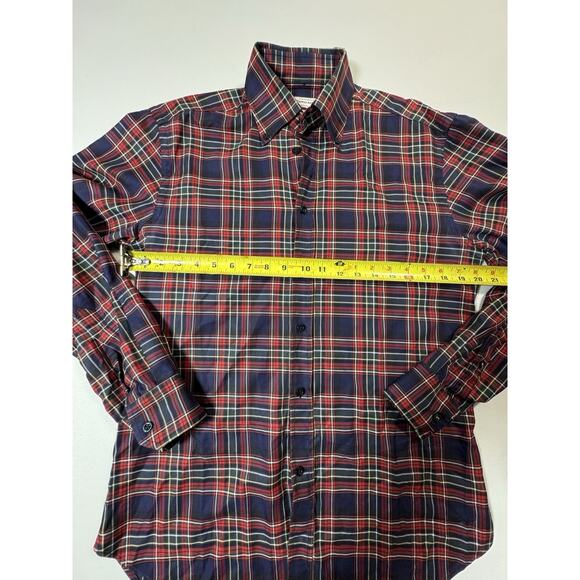 Thomas Mason Bespoke Night & Day Plaid Shirt 15.5 40 Red Blue Italian Button Up - Picture 8 of 10